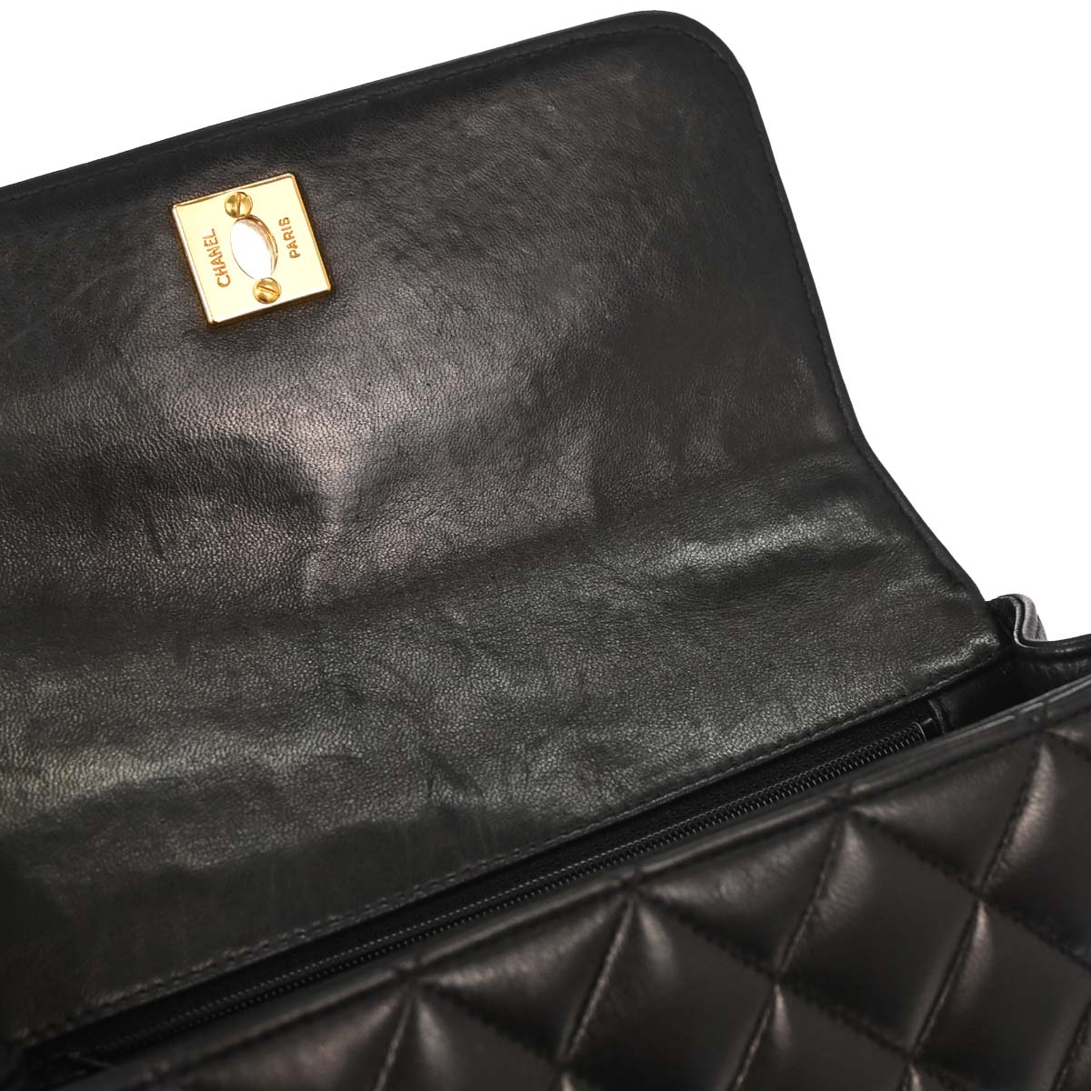 Chanel Black Lambskin Straight Flap Handbag
