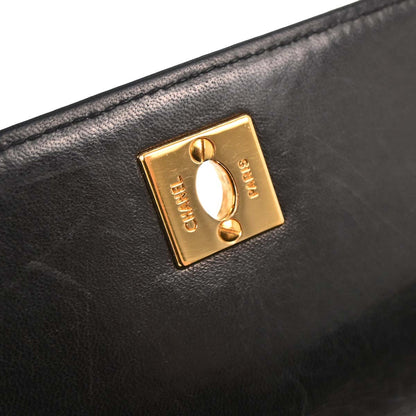 Chanel Black Lambskin Straight Flap Handbag