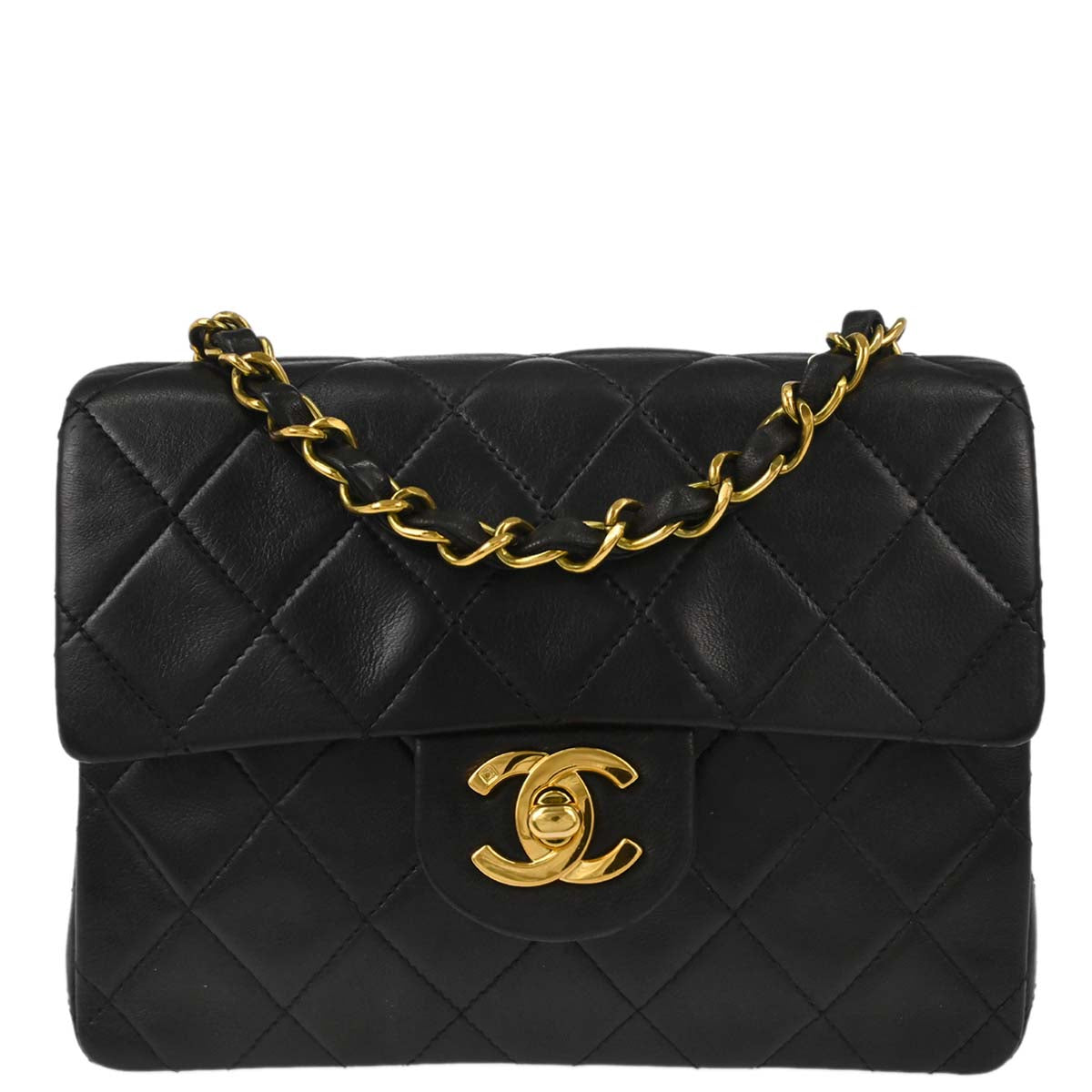 Chanel Black Lambskin Mini Classic Square Flap Shoulder Bag 17