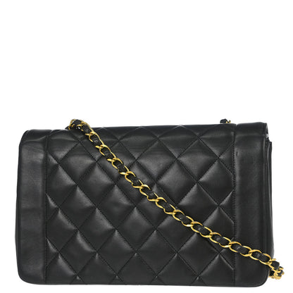 Chanel 1991-1994 Black Lambskin Medium Diana Shoulder Bag
