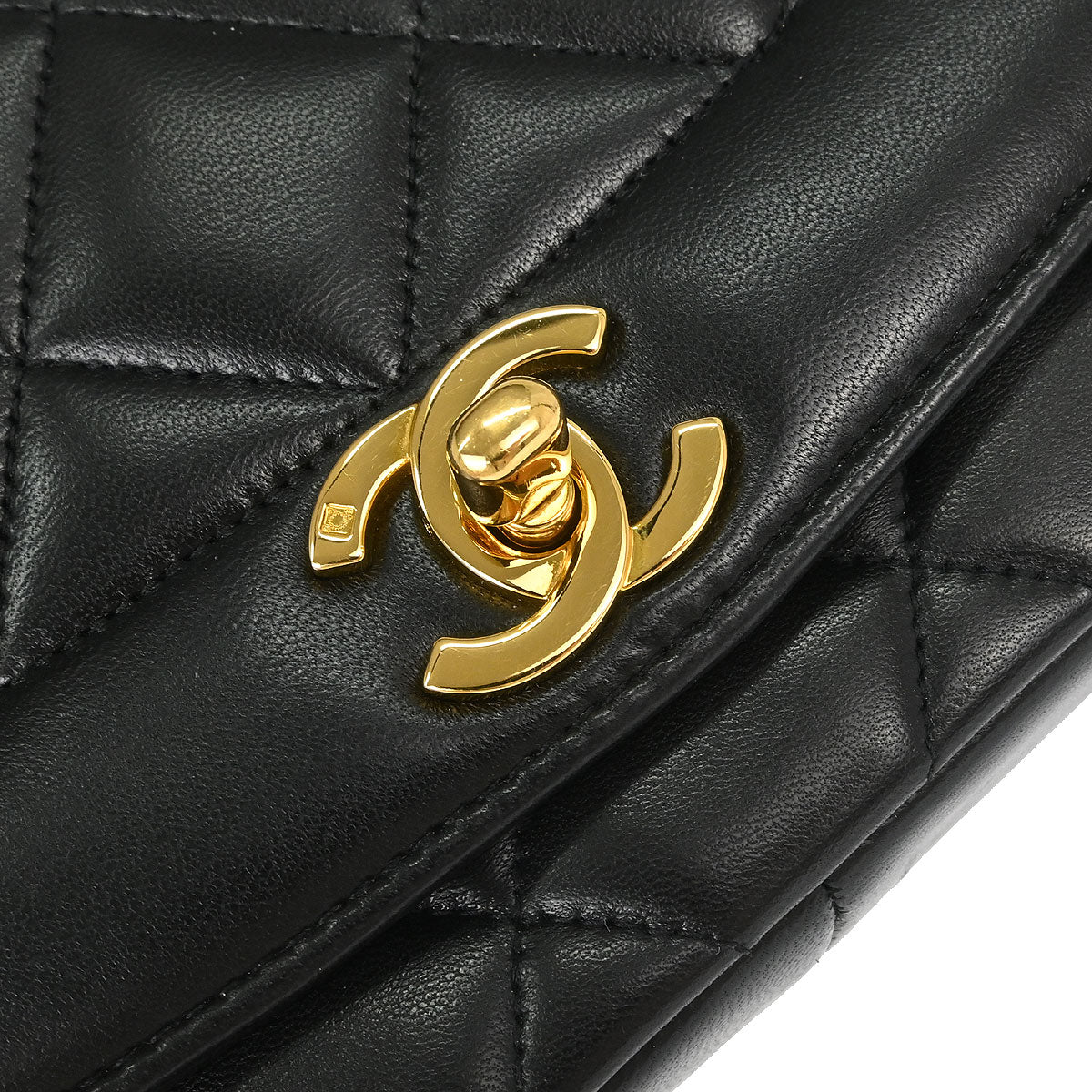 Chanel 1991-1994 Black Lambskin Medium Diana Shoulder Bag