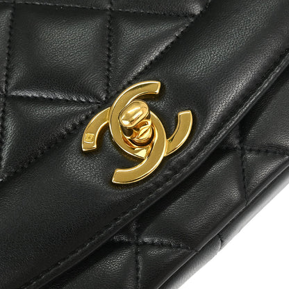Chanel 1991-1994 Black Lambskin Medium Diana Shoulder Bag