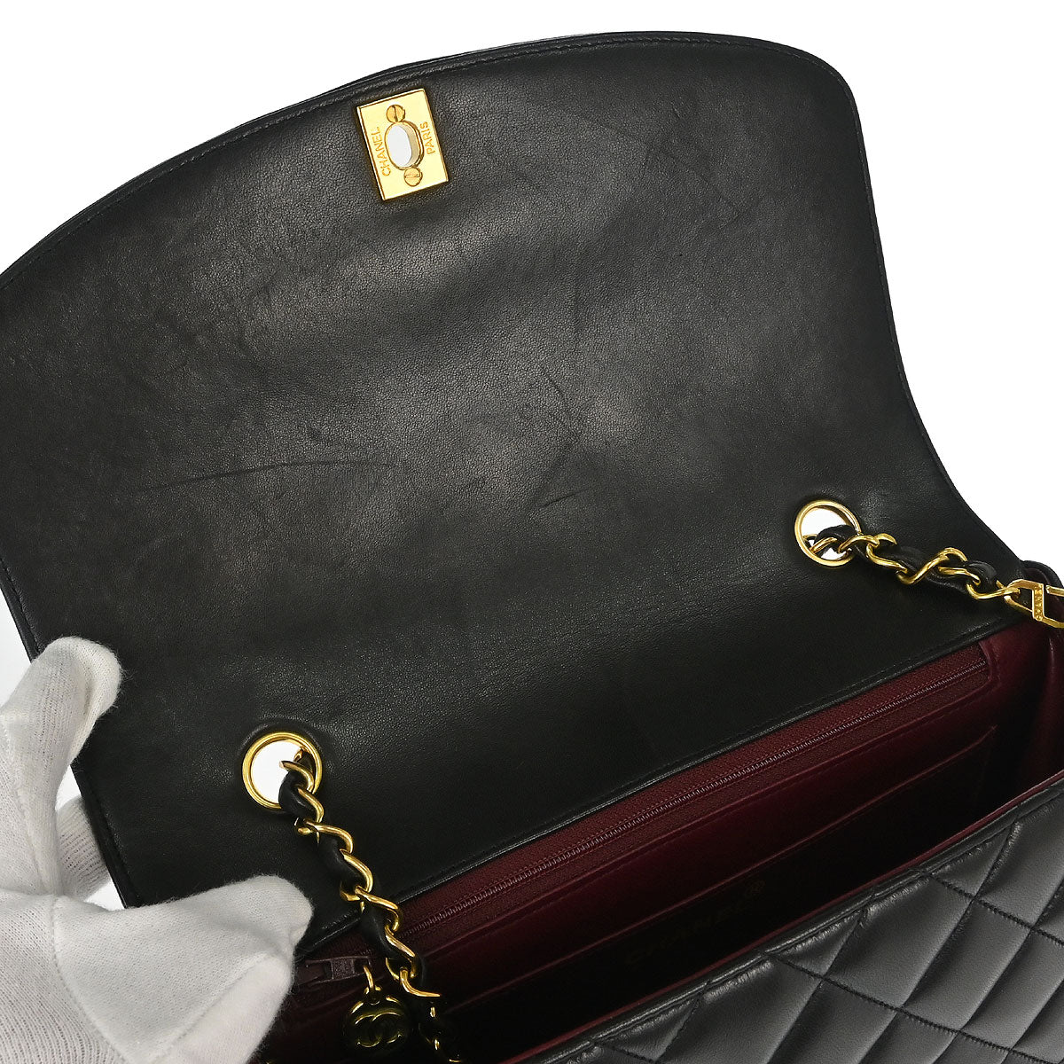 Chanel 1991-1994 Black Lambskin Medium Diana Shoulder Bag