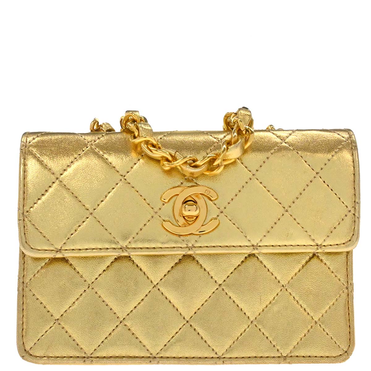 Chanel Gold Lambskin Straight Flap Shoulder Bag