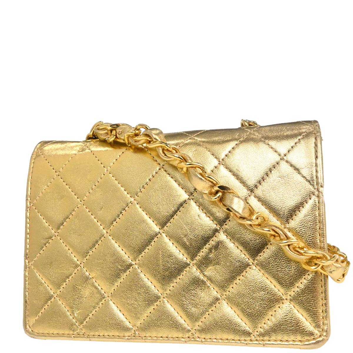 Chanel Gold Lambskin Straight Flap Shoulder Bag