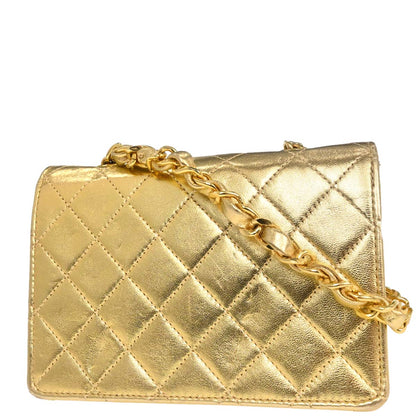 Chanel Gold Lambskin Straight Flap Shoulder Bag