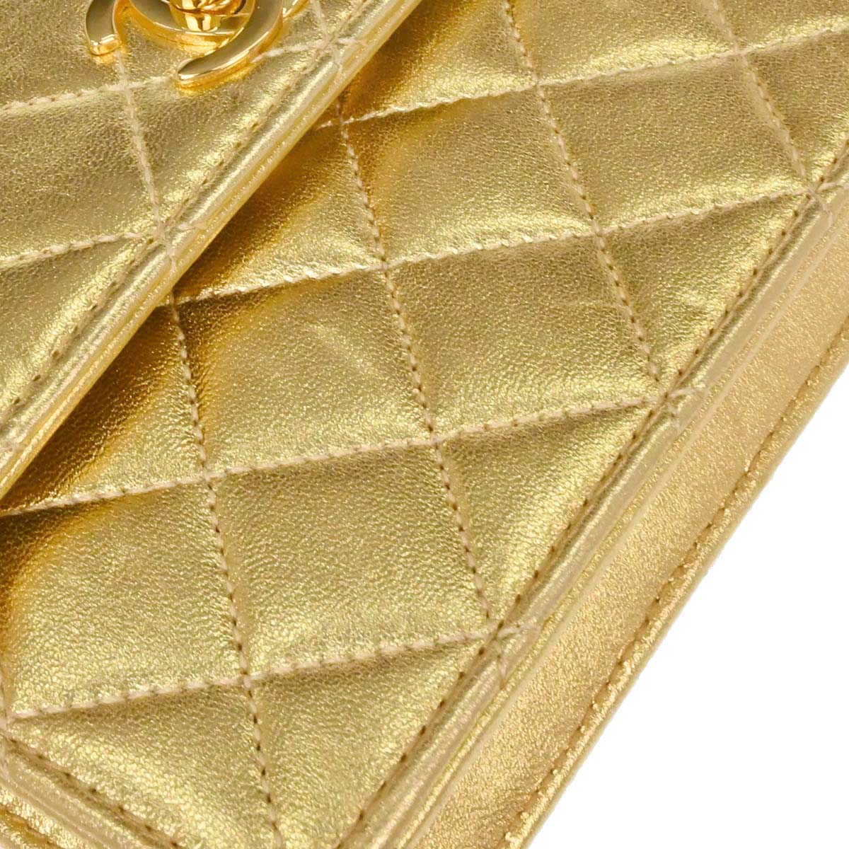 Chanel Gold Lambskin Straight Flap Shoulder Bag