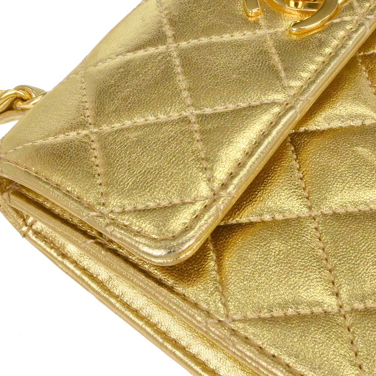 Chanel Gold Lambskin Straight Flap Shoulder Bag
