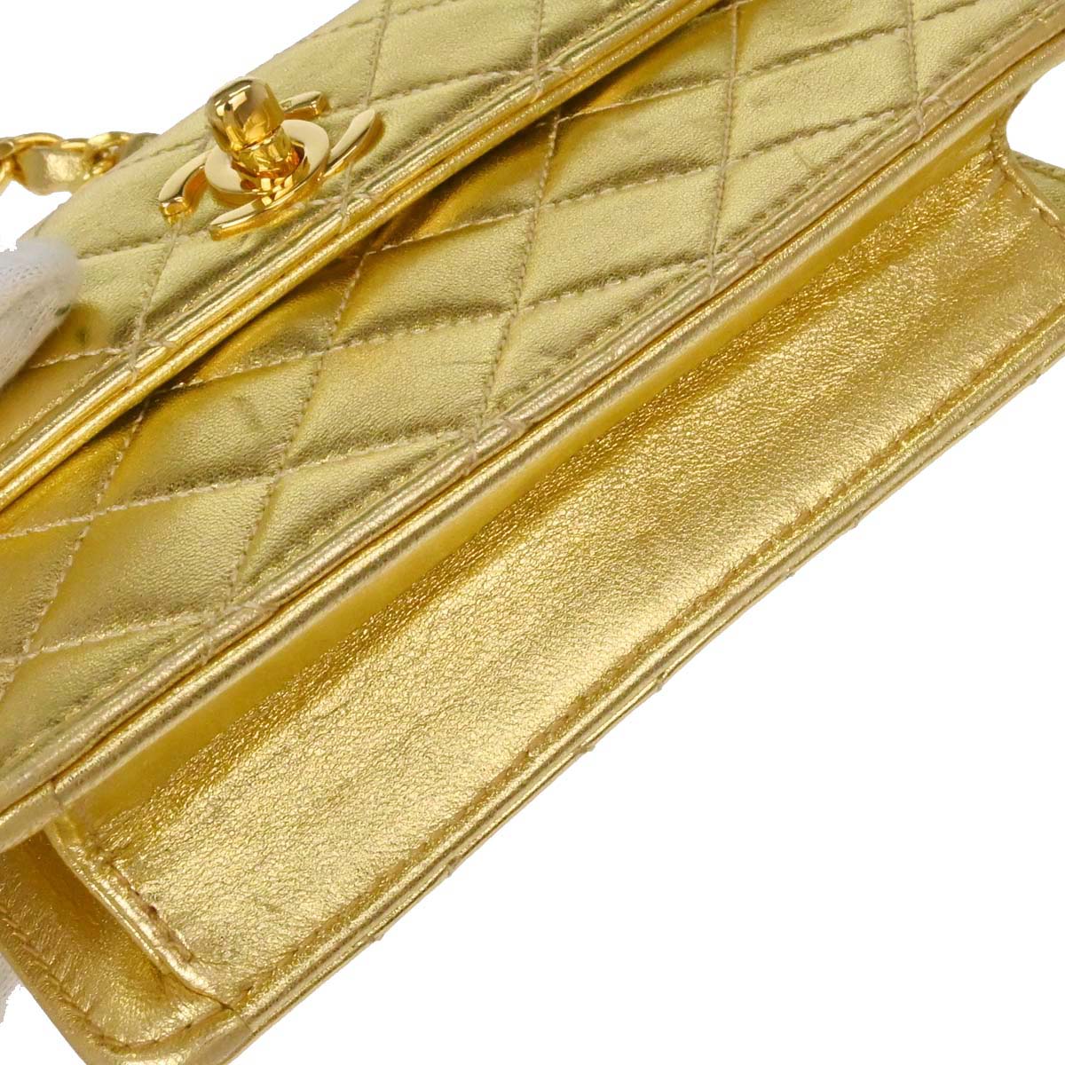 Chanel Gold Lambskin Straight Flap Shoulder Bag