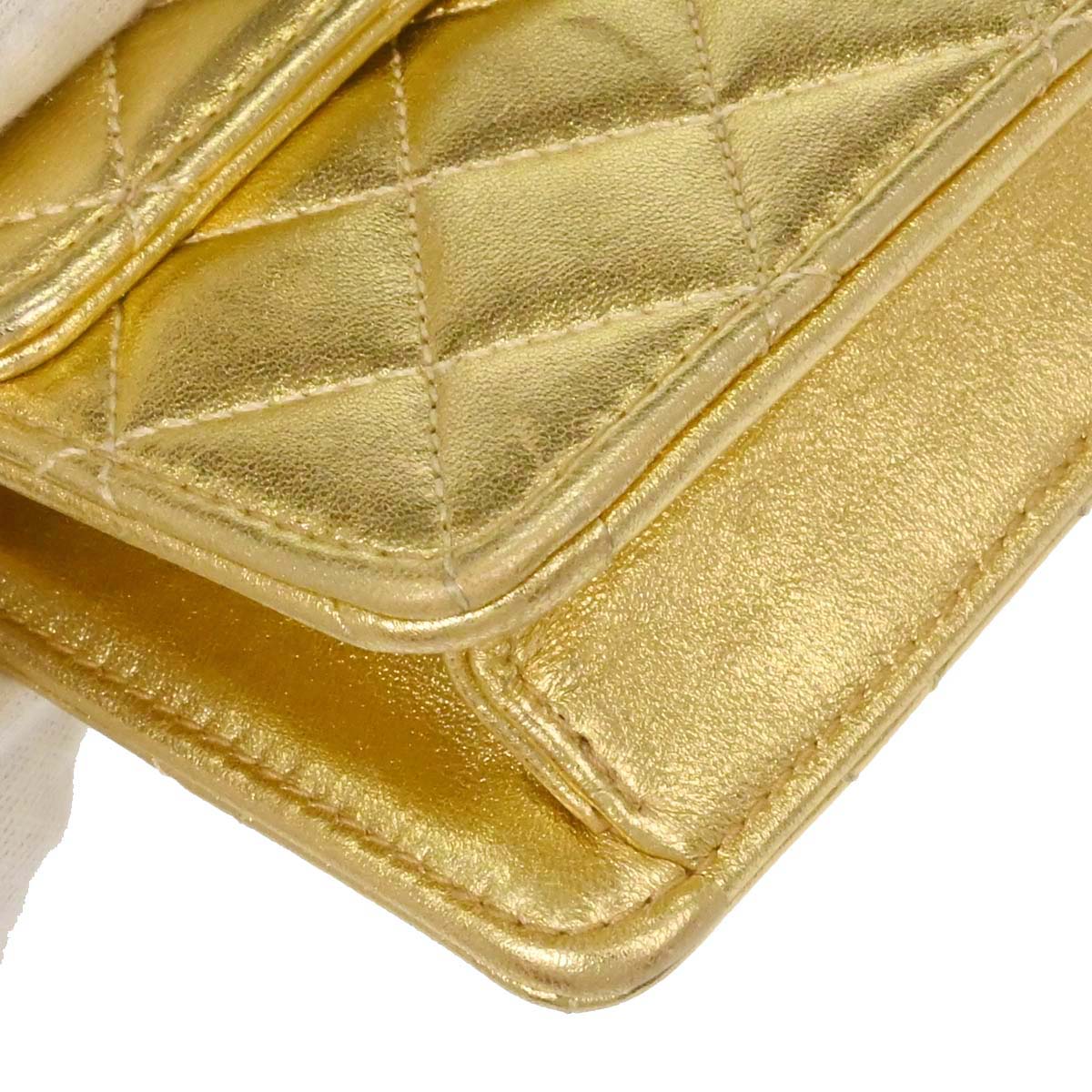Chanel Gold Lambskin Straight Flap Shoulder Bag