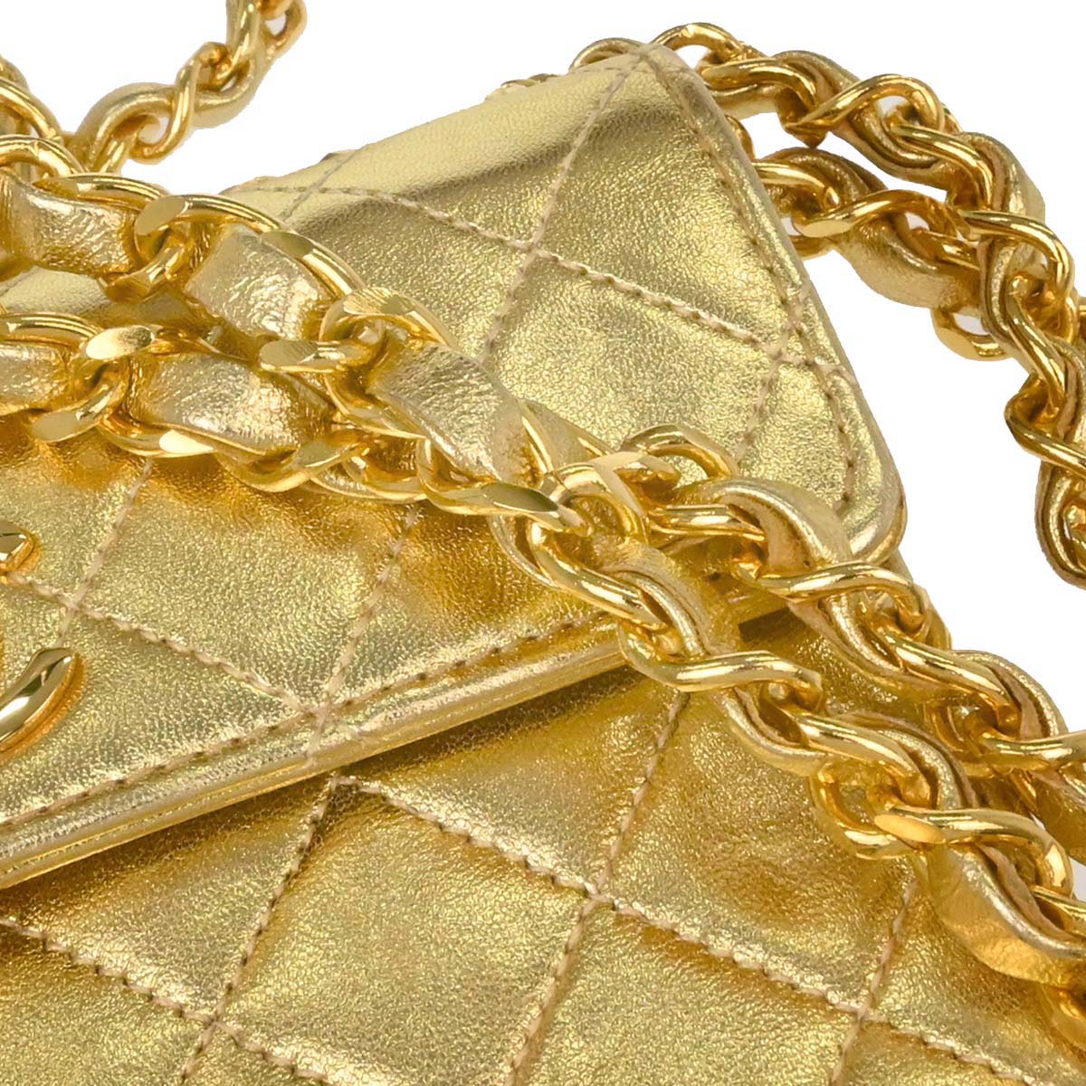Chanel Gold Lambskin Straight Flap Shoulder Bag