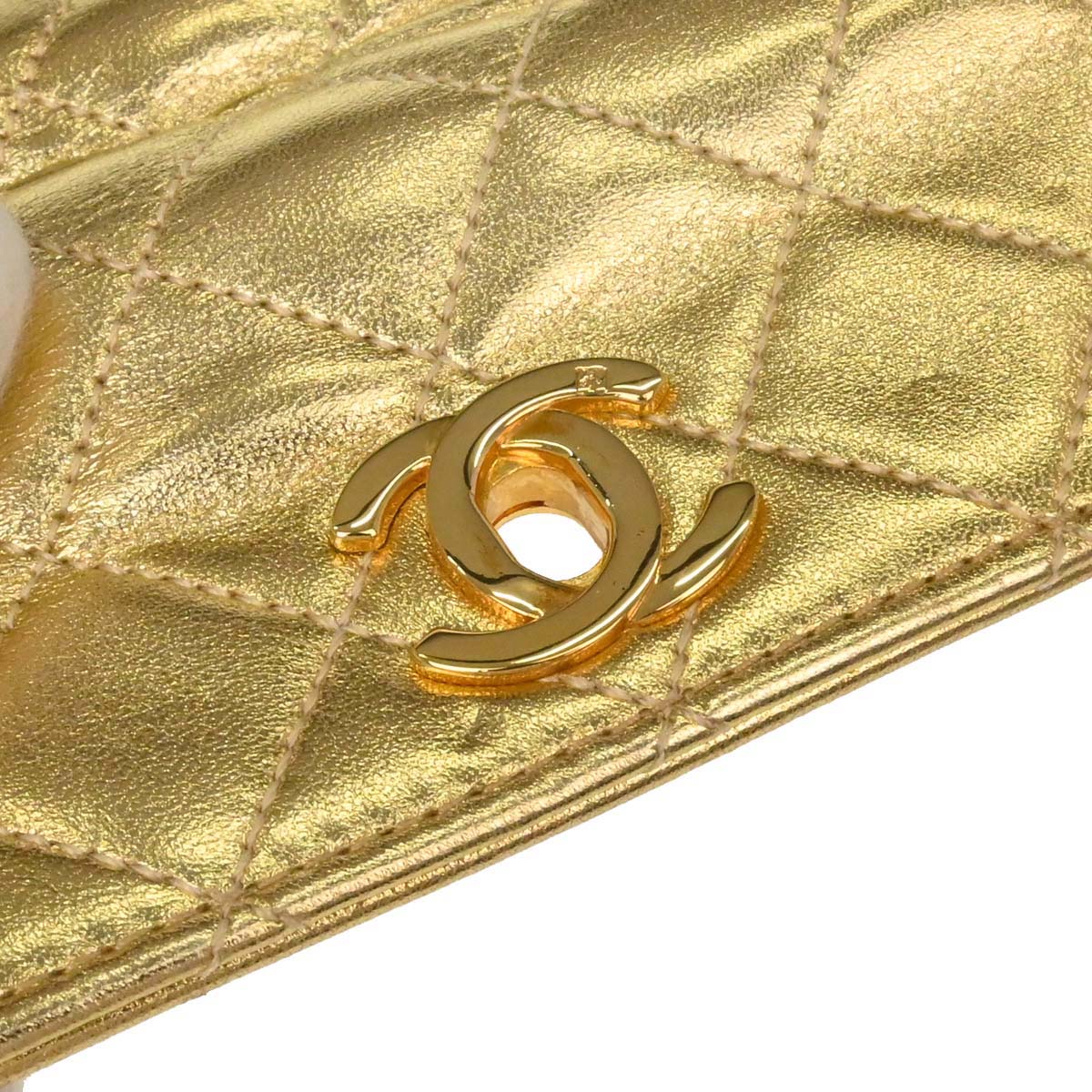 Chanel Gold Lambskin Straight Flap Shoulder Bag