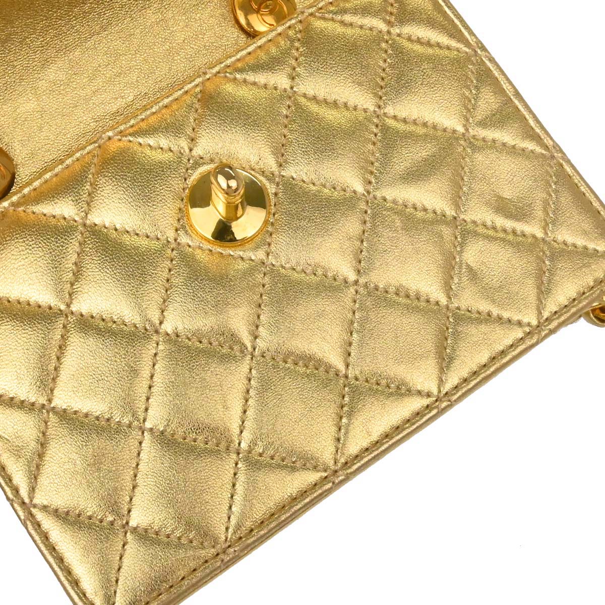 Chanel Gold Lambskin Straight Flap Shoulder Bag