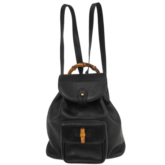 Gucci Black Leather Bamboo Backpack