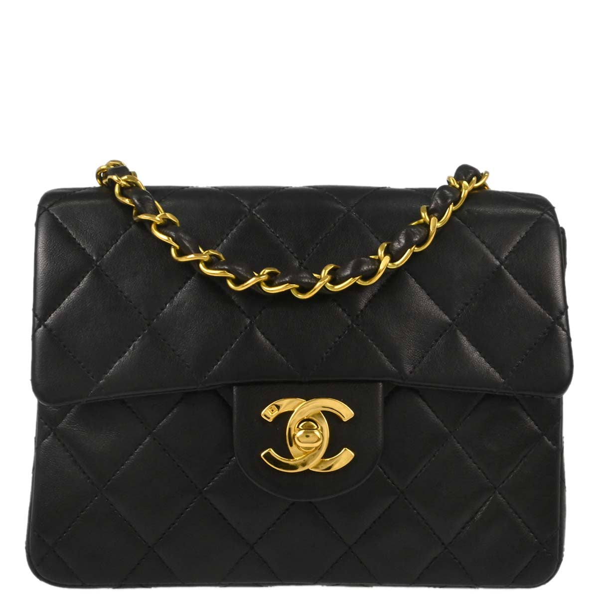 Chanel 1994-1996 Black Lambskin Mini Classic Square Flap Shoulder Bag 17