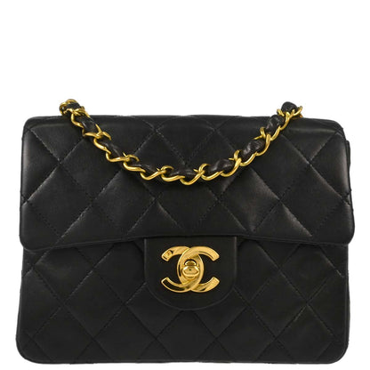 Chanel 1994-1996 Black Lambskin Mini Classic Square Flap Shoulder Bag 17