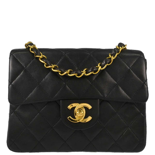 Chanel 1994-1996 Black Lambskin Mini Classic Square Flap Shoulder Bag 17