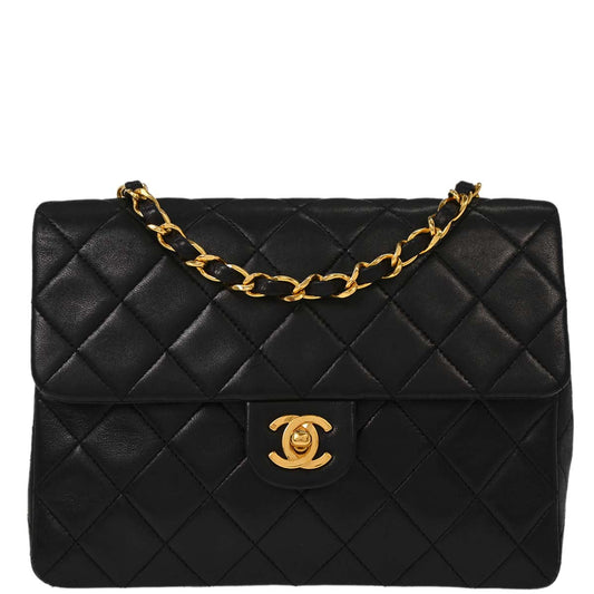 Chanel Black Lambskin Classic Square Flap Shoulder Bag 20