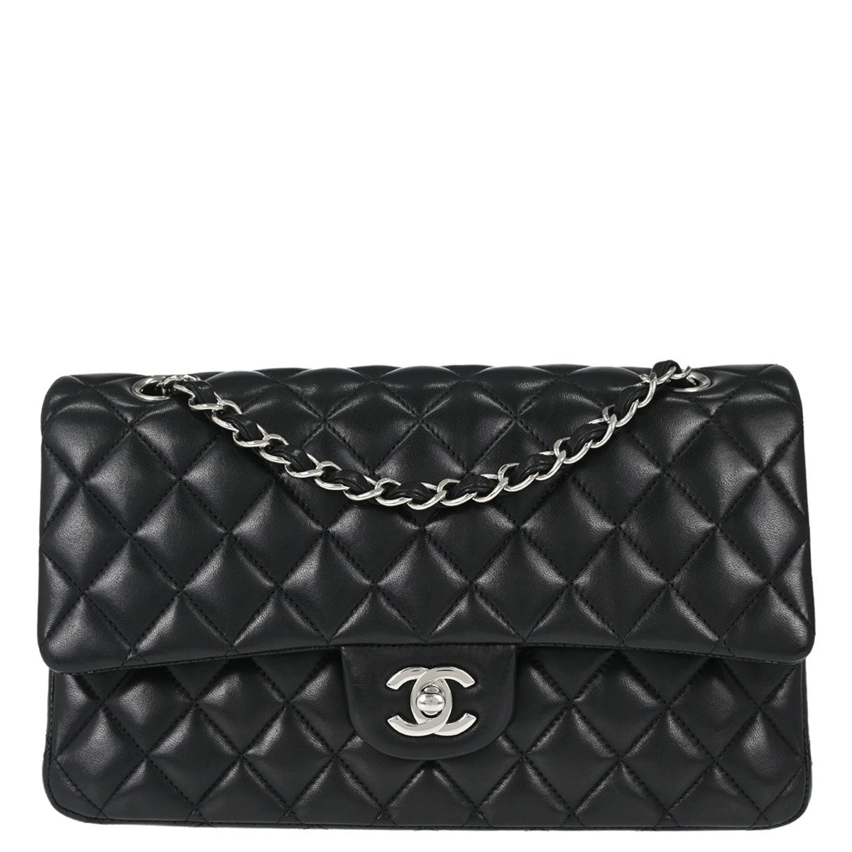 Chanel 2013-2014 Black Lambskin Medium Classic Double Flap Shoulder Bag