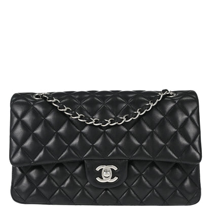 Chanel 2013-2014 Black Lambskin Medium Classic Double Flap Shoulder Bag