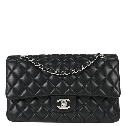 Chanel 2013-2014 Black Lambskin Medium Classic Double Flap Shoulder Bag