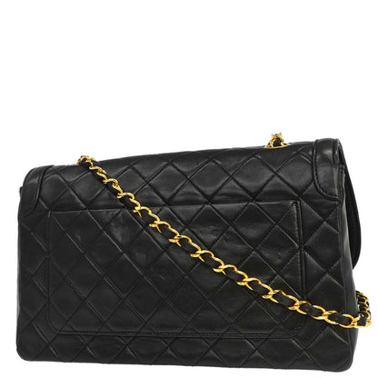 Chanel 1989-1991 Black Lambskin Straight Flap Shoulder Bag
