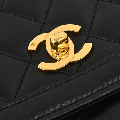 Chanel 1989-1991 Black Lambskin Straight Flap Shoulder Bag