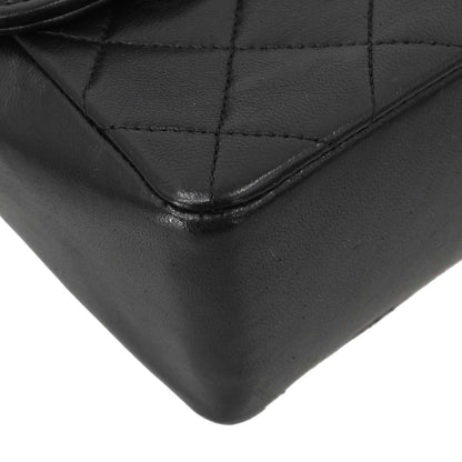 Chanel 1989-1991 Black Lambskin Straight Flap Shoulder Bag