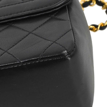 Chanel 1989-1991 Black Lambskin Straight Flap Shoulder Bag