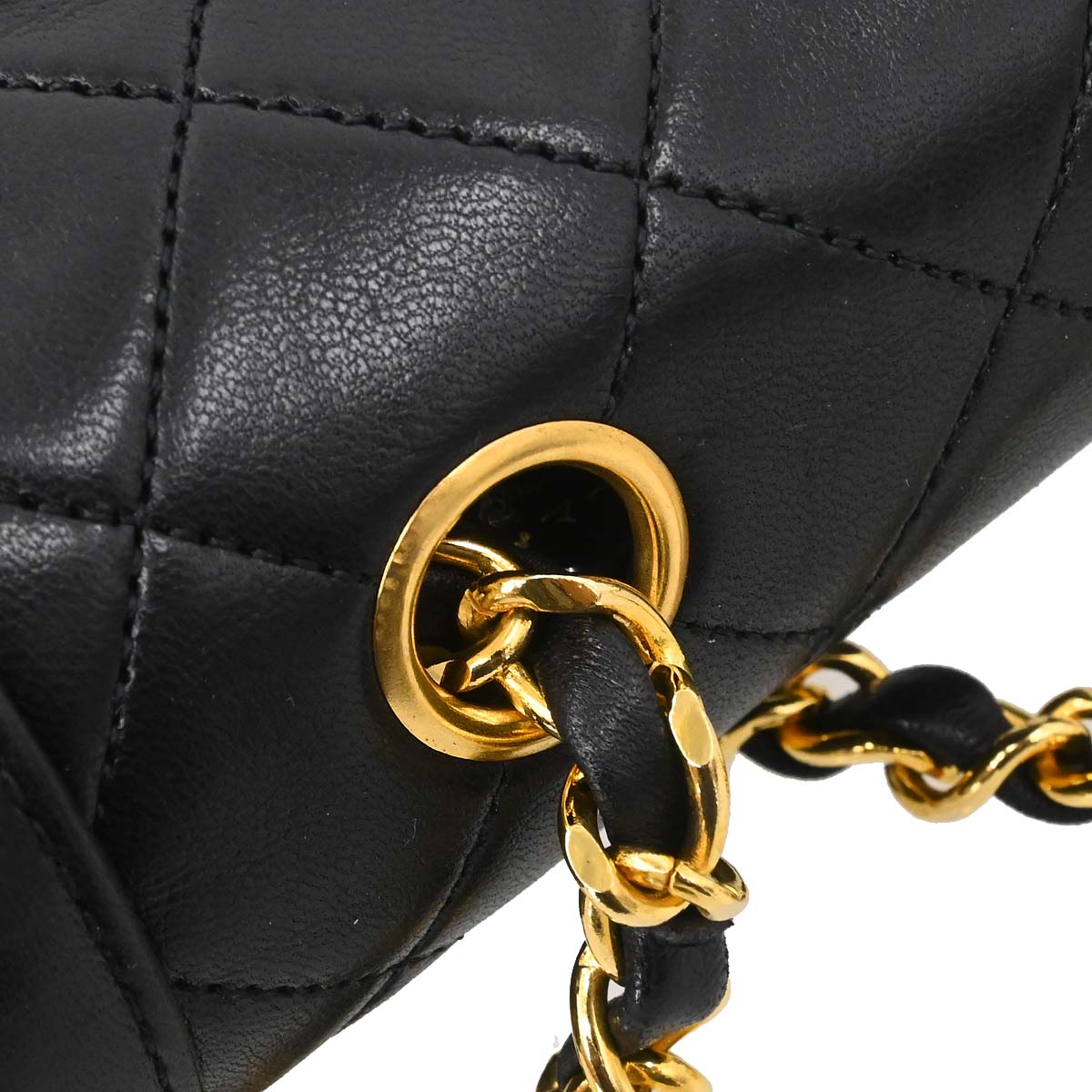 Chanel 1989-1991 Black Lambskin Straight Flap Shoulder Bag