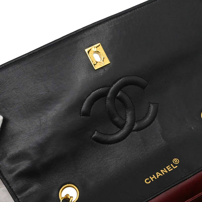 Chanel 1989-1991 Black Lambskin Straight Flap Shoulder Bag