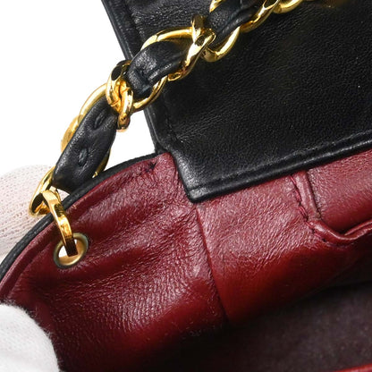 Chanel 1989-1991 Black Lambskin Straight Flap Shoulder Bag