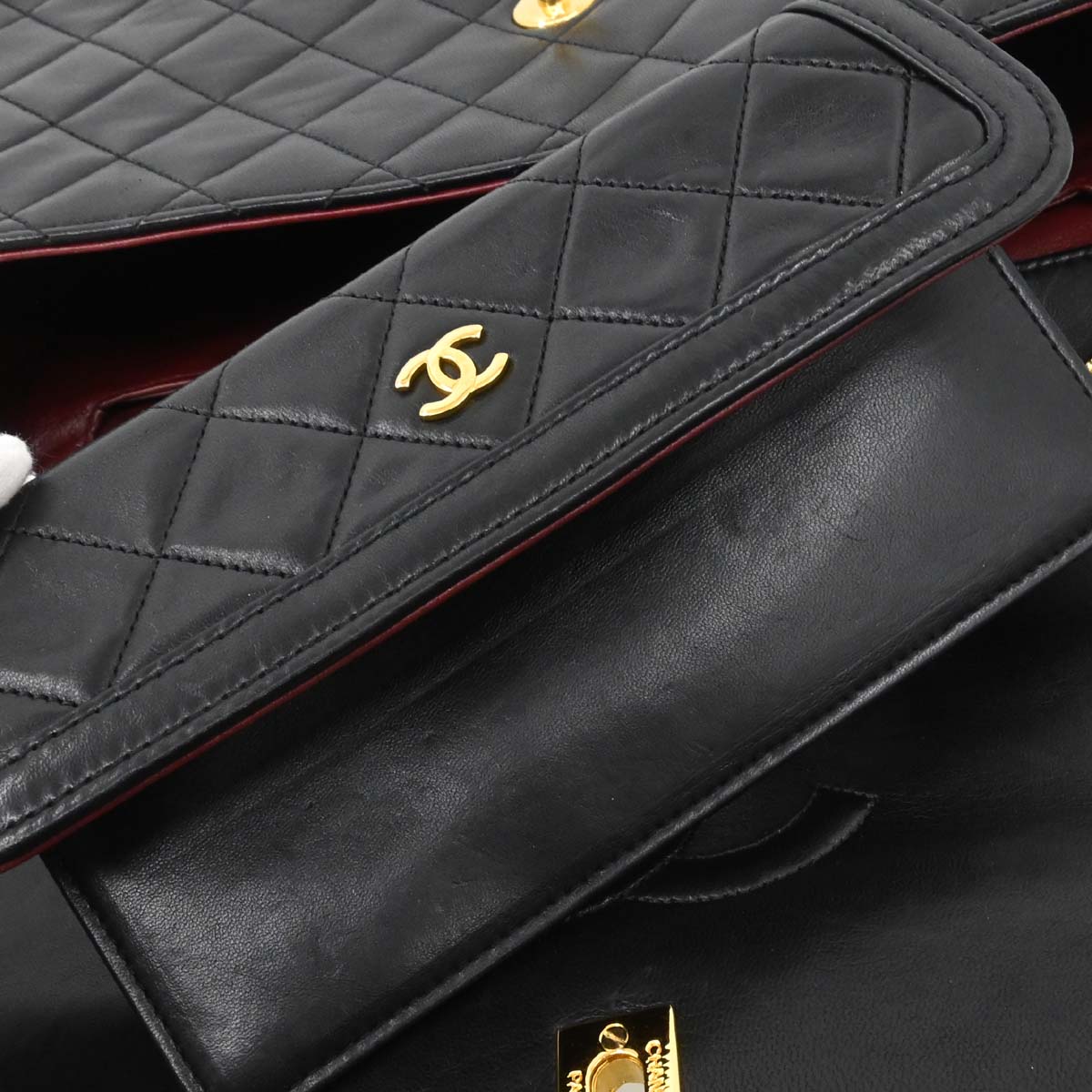 Chanel 1989-1991 Black Lambskin Straight Flap Shoulder Bag