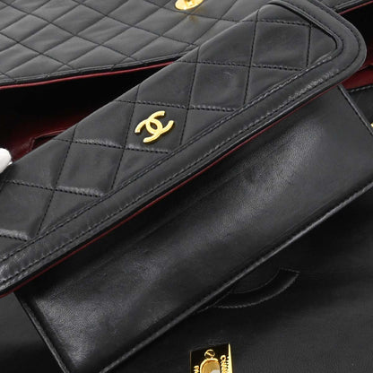 Chanel 1989-1991 Black Lambskin Straight Flap Shoulder Bag