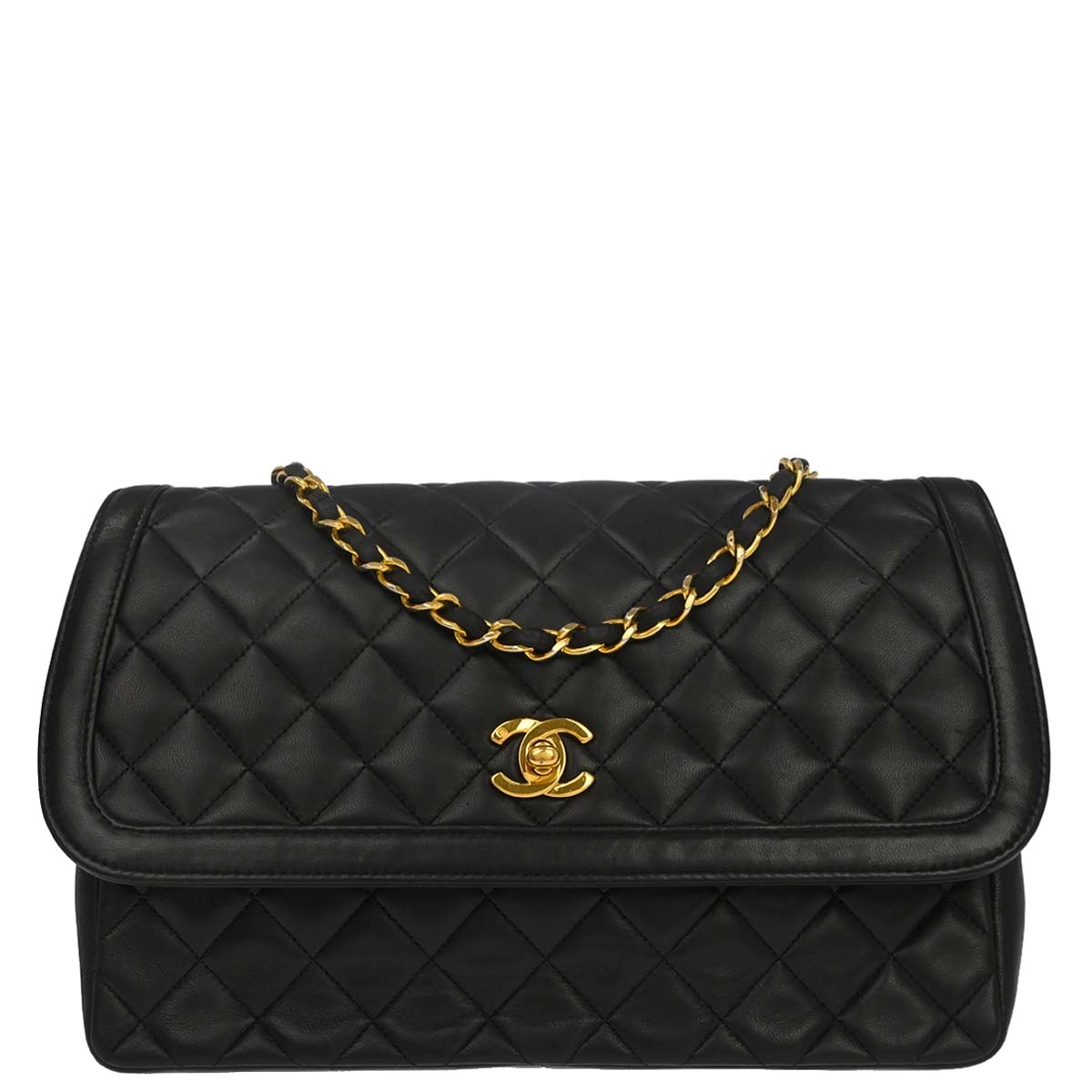 Chanel Black Lambskin Straight Flap Shoulder Bag