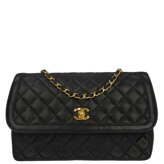 Chanel Black Lambskin Straight Flap Shoulder Bag