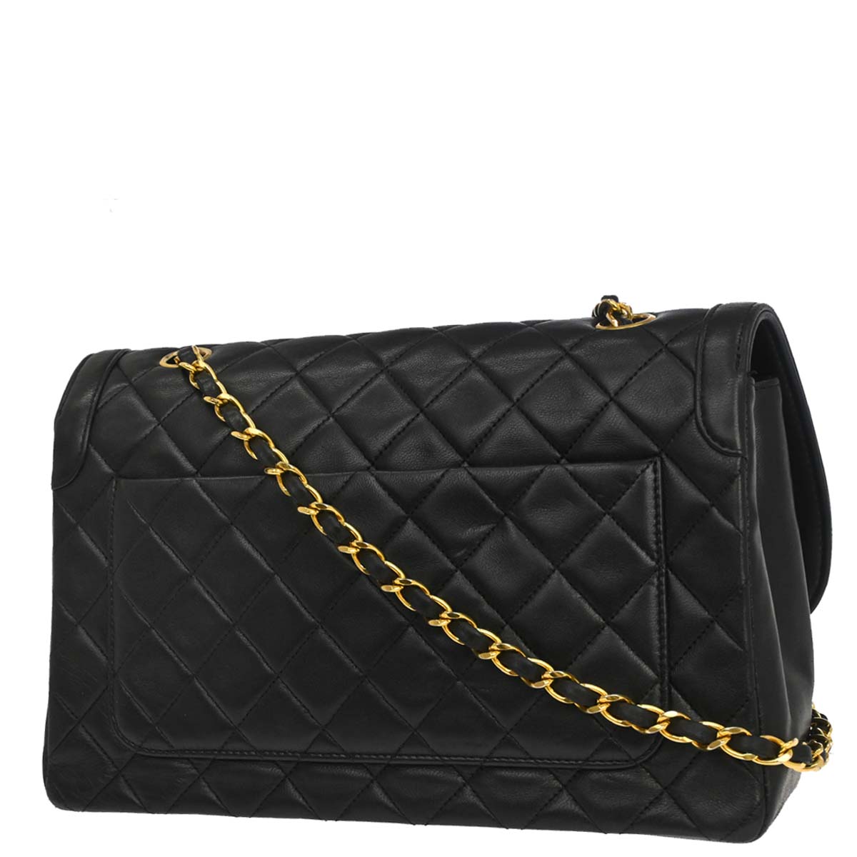Chanel Black Lambskin Straight Flap Shoulder Bag