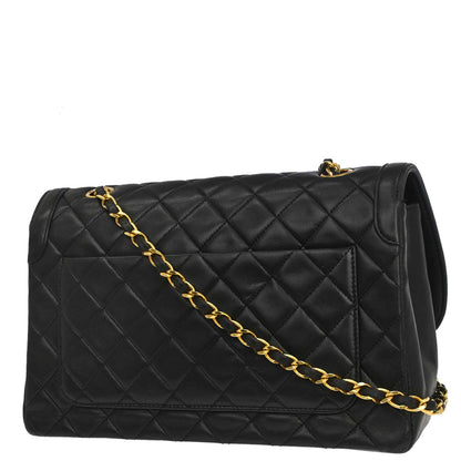 Chanel Black Lambskin Straight Flap Shoulder Bag