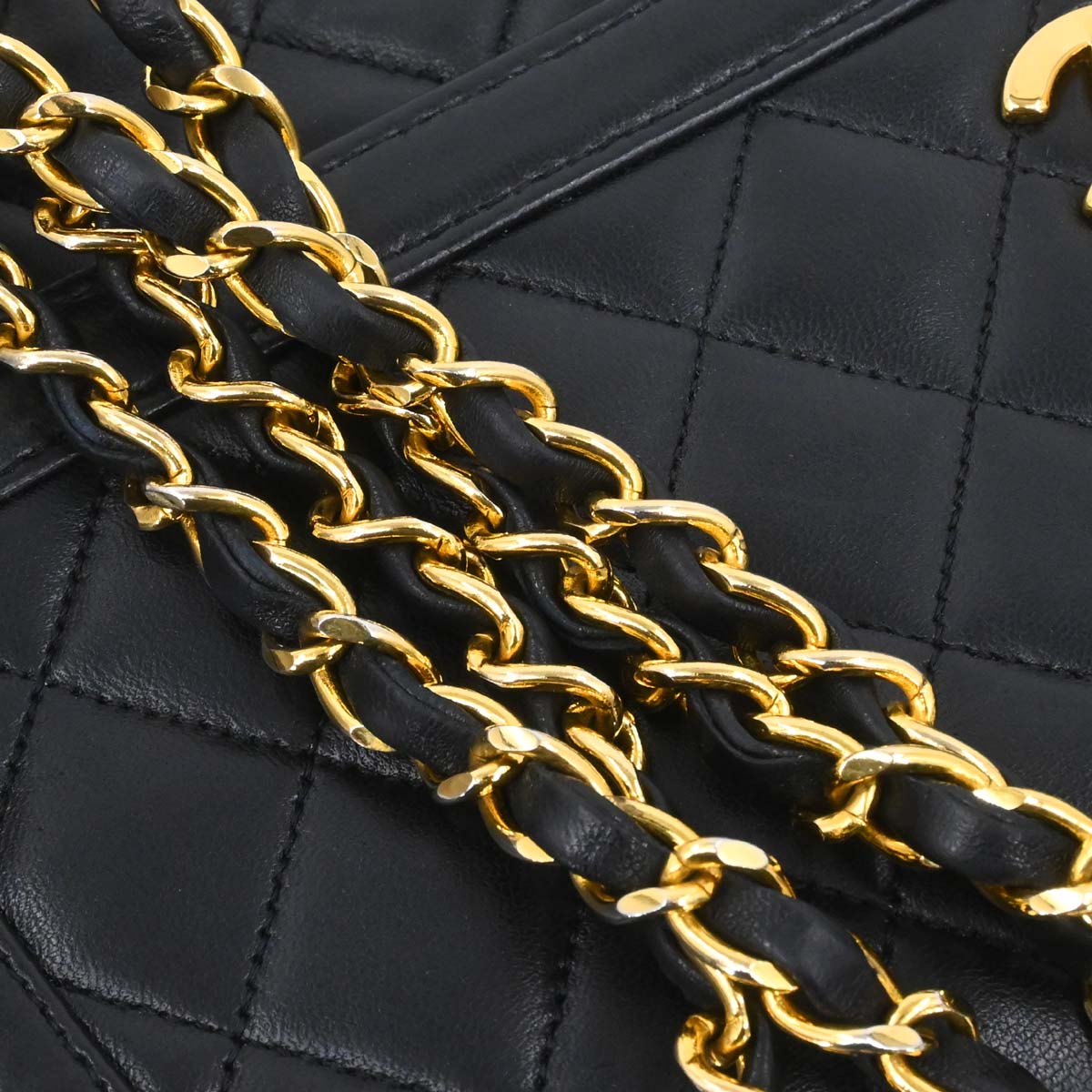 Chanel Black Lambskin Straight Flap Shoulder Bag