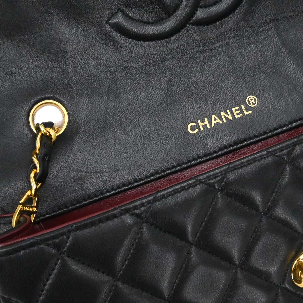 Chanel Black Lambskin Straight Flap Shoulder Bag