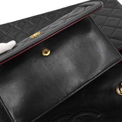 Chanel Black Lambskin Straight Flap Shoulder Bag