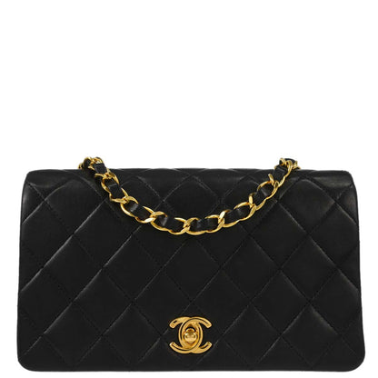 Chanel 1989-1991 Black Lambskin Turnlock Mini Full Flap Shoulder Bag