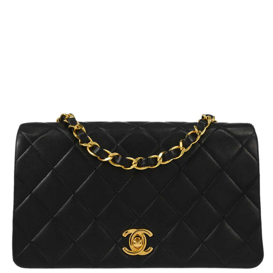 Chanel 1989-1991 Black Lambskin Turnlock Mini Full Flap Shoulder Bag