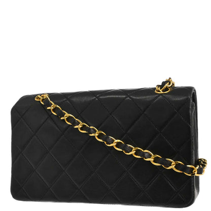Chanel 1989-1991 Black Lambskin Turnlock Mini Full Flap Shoulder Bag