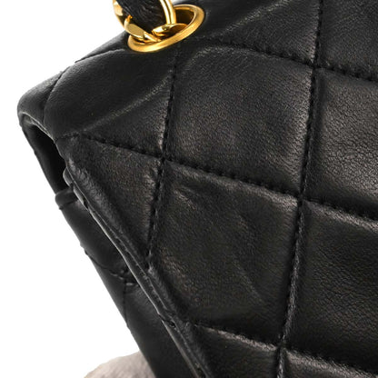 Chanel 1989-1991 Black Lambskin Turnlock Mini Full Flap Shoulder Bag