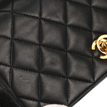 Chanel 1989-1991 Black Lambskin Turnlock Mini Full Flap Shoulder Bag