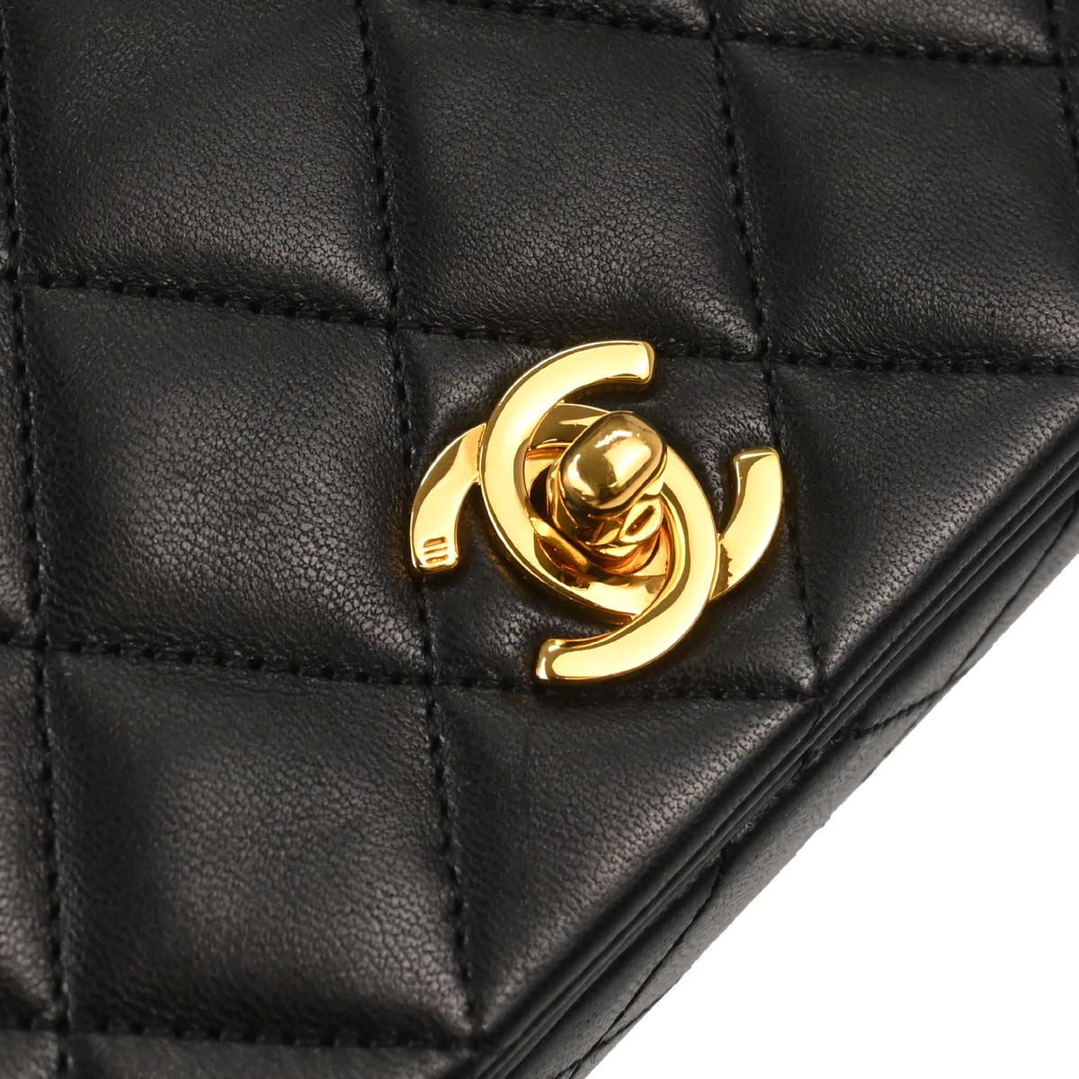 Chanel 1989-1991 Black Lambskin Turnlock Mini Full Flap Shoulder Bag