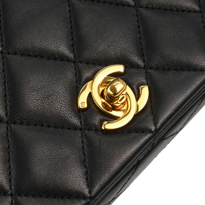 Chanel 1989-1991 Black Lambskin Turnlock Mini Full Flap Shoulder Bag