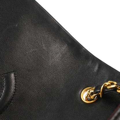 Chanel 1989-1991 Black Lambskin Turnlock Mini Full Flap Shoulder Bag