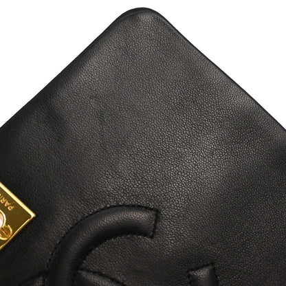 Chanel 1989-1991 Black Lambskin Turnlock Mini Full Flap Shoulder Bag